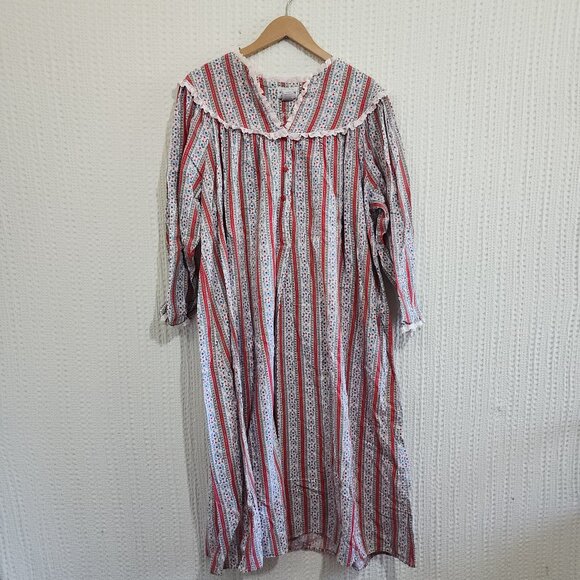 Vintage Grannycore Cottagecore Lace Collar Striped Nightgown Large - Picture 2 of 13